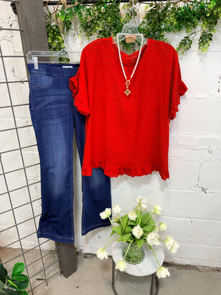 Emmie Linen Top Red Shirts & Tops Giada Fashion