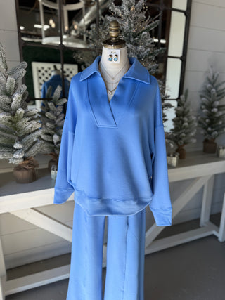 Abby Scuba Set Cornflower Blue limited stock Top & Pant Set Zenana