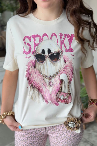 Spooky Ghost Blingy Tee Natural
