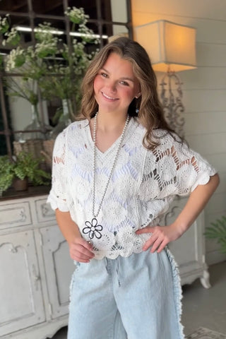 Seaside Flower Top White Sweater Original USA