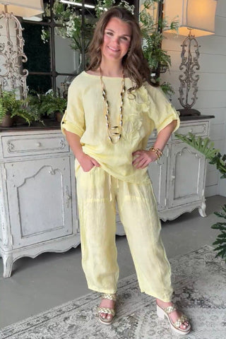 Hey Girl Linen Top Yellow Shirts & Tops Miss Coco