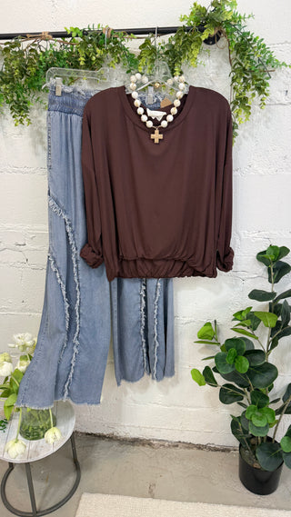 Davis Top Brown by Umgee Shirts & Tops Umgee