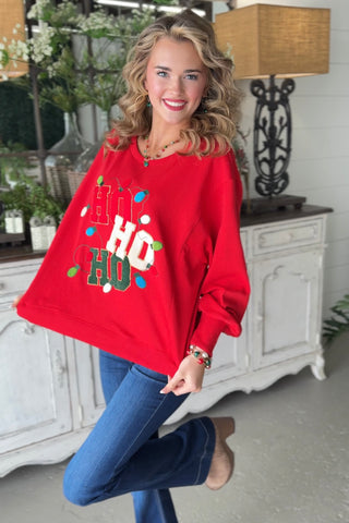 Ho Ho Ho Sweatshirt Red by Umgee Sweatshirt Umgee