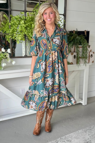 Flourish Dress Teal by Umgee 1X / Teal