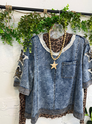 Annabeth Top Denim by POL Shirts & Tops Pol Clothing