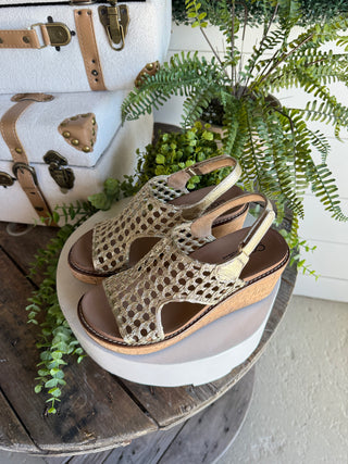 Carley Wedge Gold Woven 2 by Corky’s Sandal Corky's Boutique