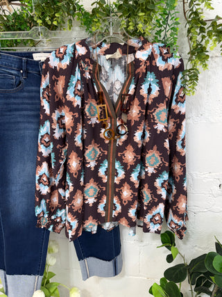 Kaylene Top Brown by Umgee Shirts & Tops Umgee