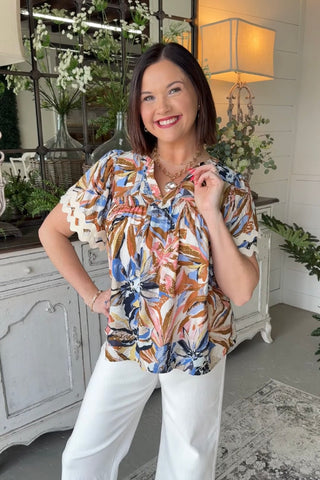 Langley Top Taupe/Blue Shirts & Tops Oddi