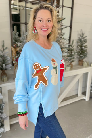 Christmas Roll Call Light Blue Sweatshirt Fantastic Fawn