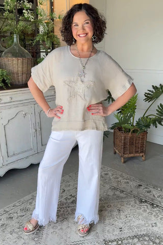 Starkiss Linen Top Ecru