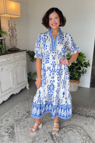 Sadler Midi Dress Blue Mix by Umgee Dresses Umgee