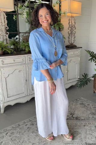 Veronica Linen Top Lt Blue
