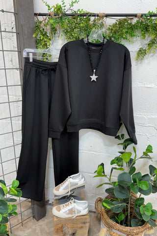 Keep Movin Scuba Set Black Top & Pant Set Zenana
