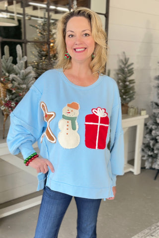 Christmas Roll Call Light Blue Sweatshirt Fantastic Fawn