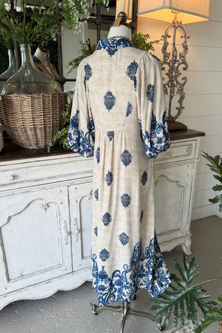 Jennings Long Dress Navy by Umgee 1X / Navy/Taupe