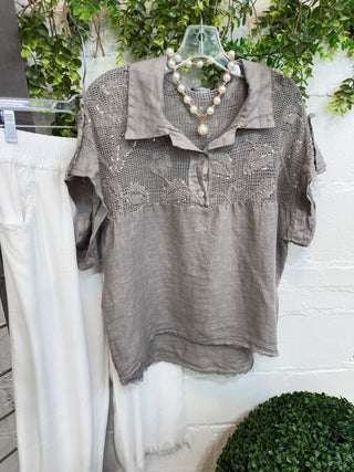 Lindsey Linen Top Grey Shirts & Tops New Afeis