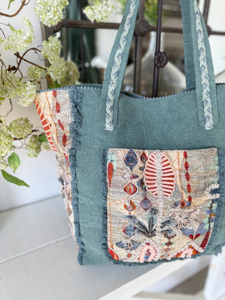 Expressions Boho Bag Teal Blue Tote K & K Interiors