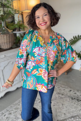 Paisley Top Emerald by Umgee Shirts & Tops Umgee