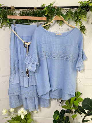 Show Me Linen Top Blue Shirts & Tops Miss Carla
