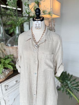 Farah Linen Long Dress Ecru