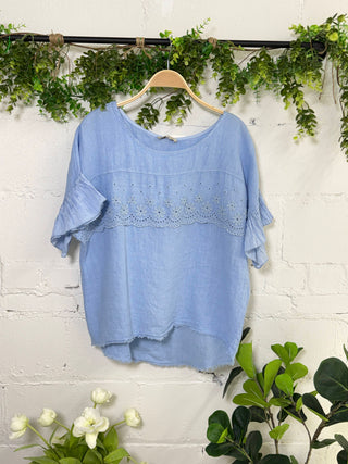 Show Me Linen Top Blue Shirts & Tops Miss Carla