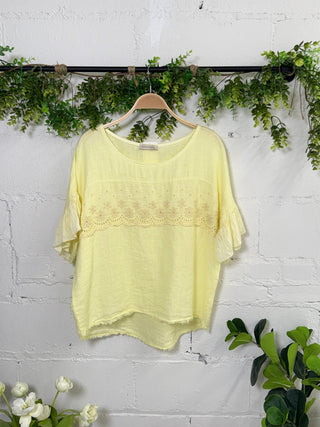 Show Me Linen Top Lemon Shirts & Tops Miss Carla