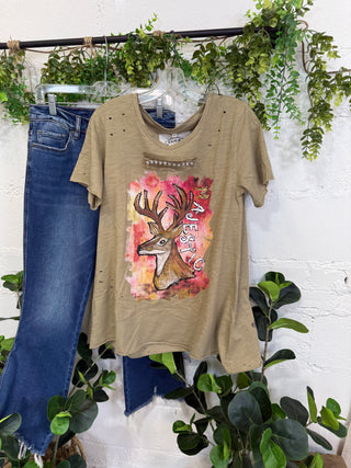 Majestic Deer Tee Olive Shirts & Tops A Rare Bird