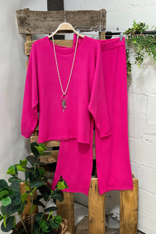 Eve Sweater Set Hot Pink Top & Pant Set oz