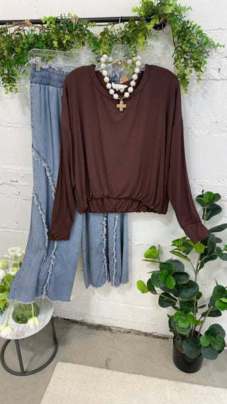 Davis Top Brown by Umgee Shirts & Tops Umgee