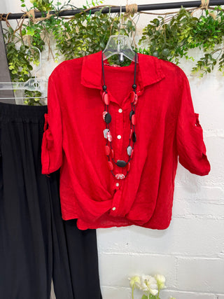 In A Twist Linen Top Red Shirts & Tops Acqua & Limone
