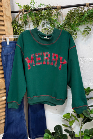 Merry Plaid Top Hunter Green Sweatshirt Main Strip