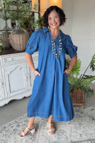 Lucinda Midi Dress Denim by Umgee – carol's boutique