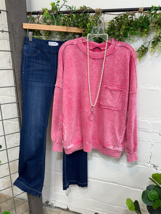 Not Too Shabby Washed Red Shirts & Tops Zenana