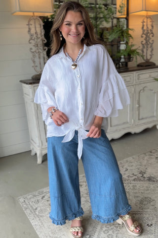 Spicy Lady Linen Top White Shirts & Tops Acqua & Limone