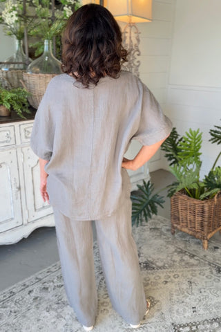 Belize Linen Set Dk Taupe Top & Pant Set S & F/ Italy