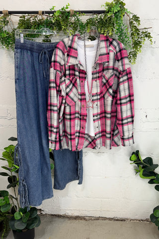 Raleigh Shacket Pink Mix Shacket Sage & Fig