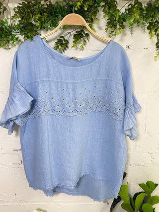 Show Me Linen Top Blue Shirts & Tops Miss Carla