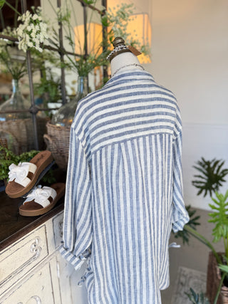 Webster Linen Top Navy Stripe RESTOCK Soon Shirts & Tops Pol Clothing