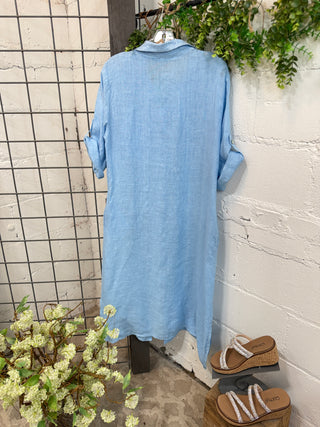 Farah Linen Long Dress Lt Blue Dresses 111% Lino