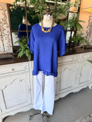 Emmie Linen Top Blue Shirts & Tops Giada Fashion