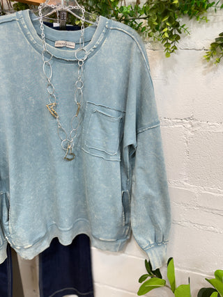 Landry Blue Grey Shirts & Tops Zenana