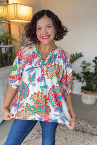 Paisley Top Cream by Umgee Shirts & Tops Umgee