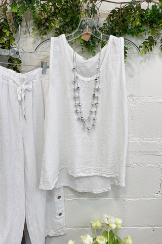 Mercedes Linen Tank White Tank Top Giada Fashion