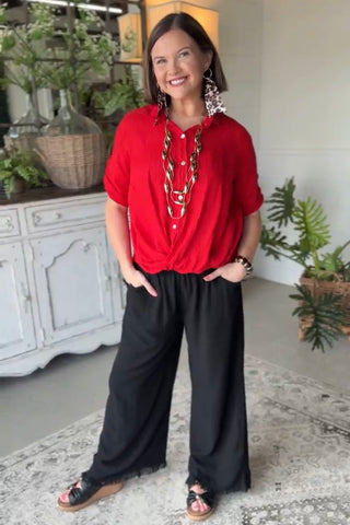 In A Twist Linen Top Red Shirts & Tops Acqua & Limone