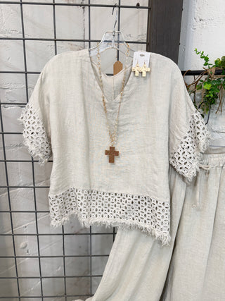 Virginia Linen Top Beige Shirts & Tops Allison