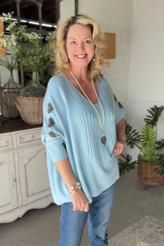 Pleating Heart Powder Blue sweater Mina Rosa/Miss Carla