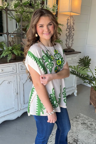Halt Cream/Green by Umgee Shirts & Tops Umgee