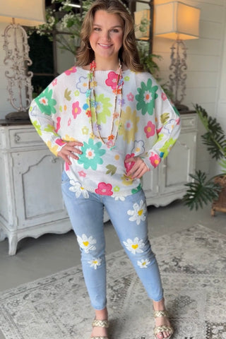 Miss Daisy White/Multi sweater OHLALA