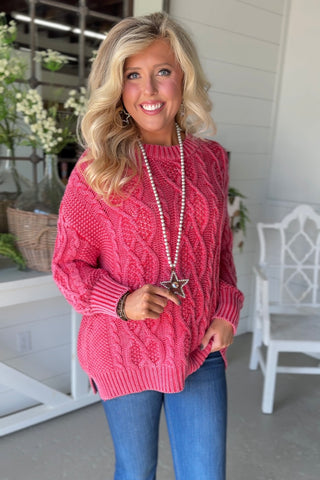 Ruby Cable Knit Raspberry by Easel sweater Easel