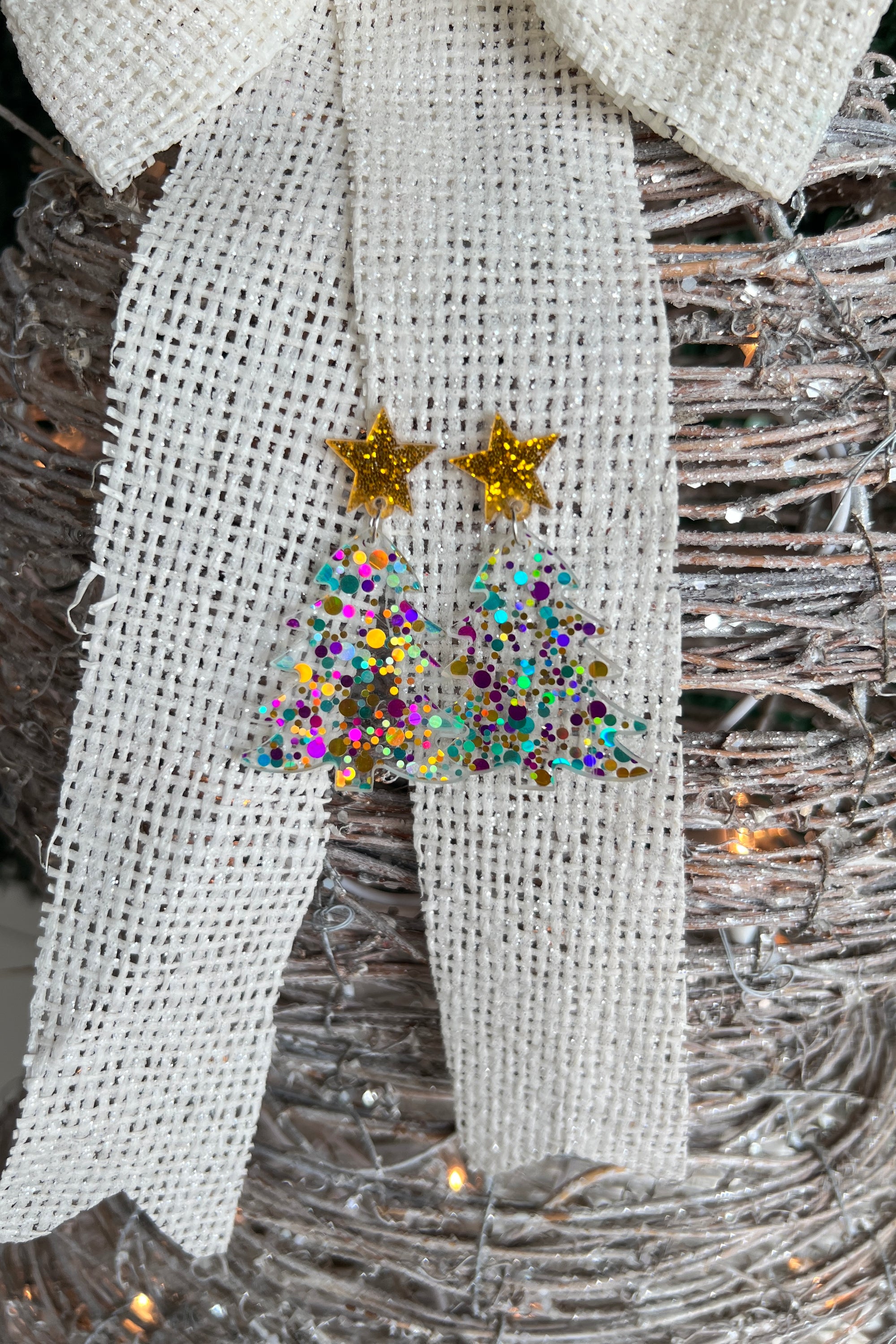 Glitter Star Tree Earrings